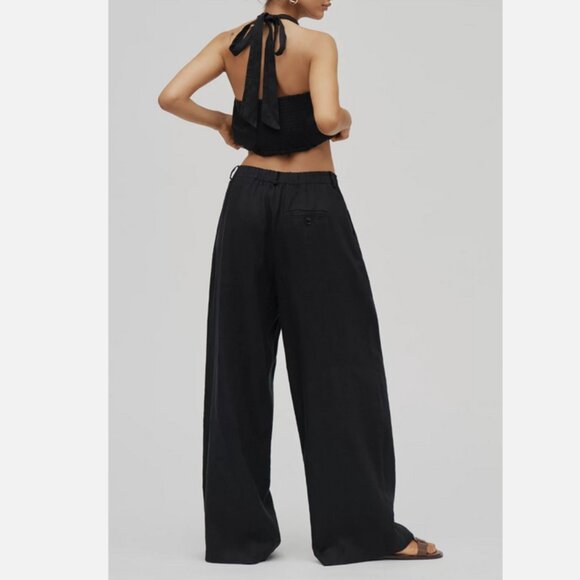 Anthropologie The Avery Linen Pleated Wide-Leg Trousers Pants Maeve Black L NWT - Picture 3 of 5
